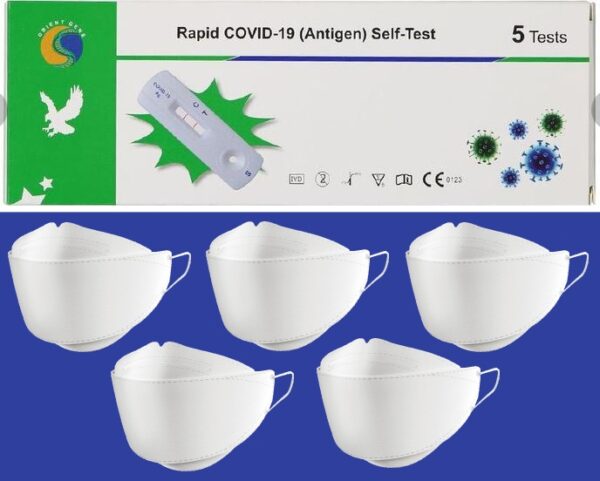 5 RATs + 5 masks for $40 : Orient Gene Rapid Antigen Test kit 5 pack + KF94 (N95, P2) Face Mask 5 pack