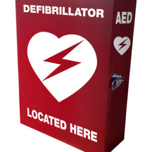 Metal Defibrillator Cabinet RED with Solid front & Artwork